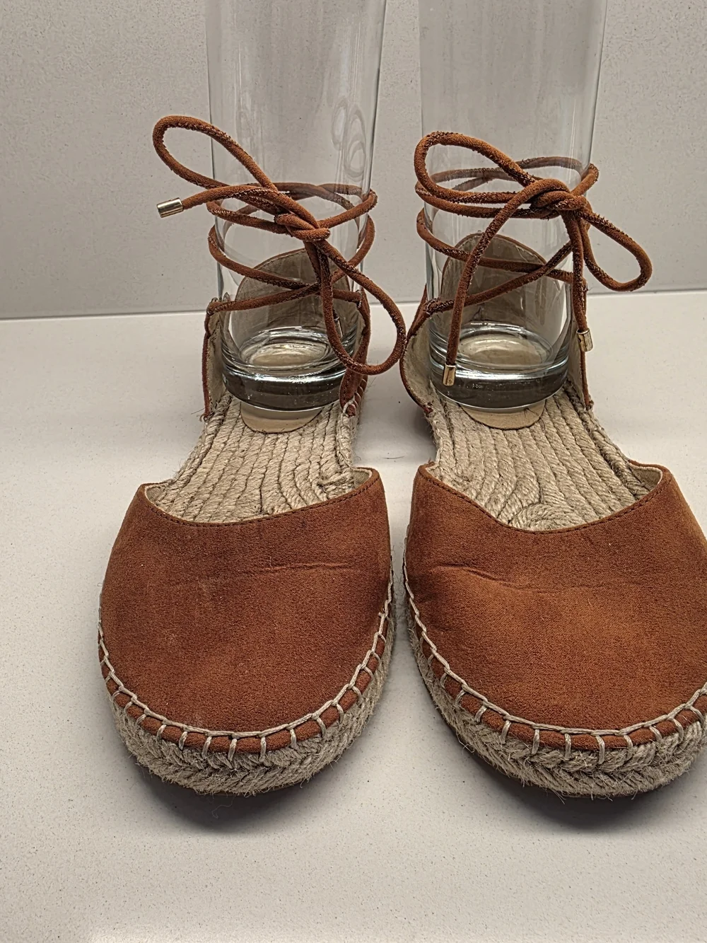 LOFT Tan Suede Espadrille Lace-Up Flats